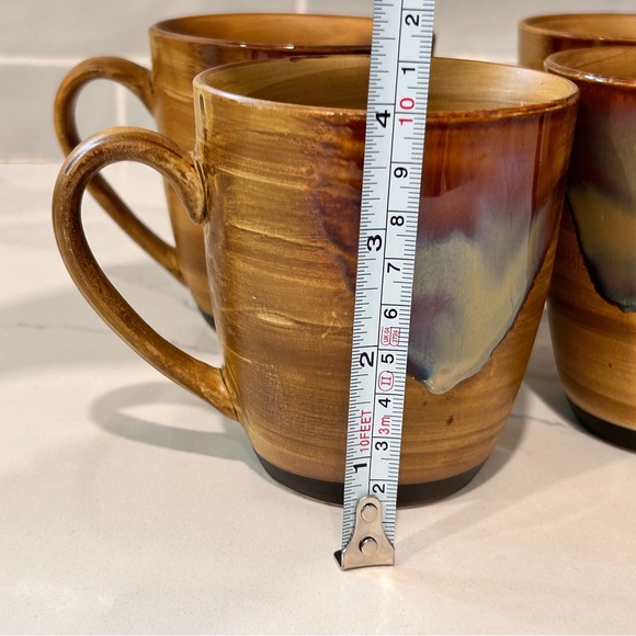 Set of 4 POTTERY Sango Splash Coffee Mugs Brown Drip Glaze RETIRED - Picture 6 of 6